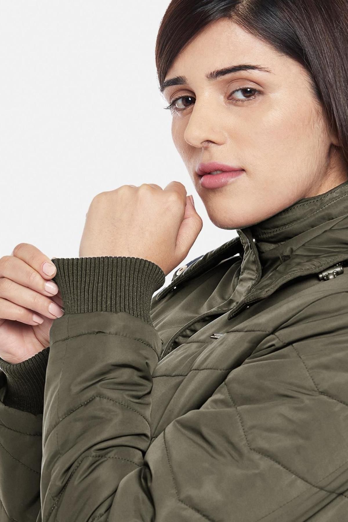 Olive Fleece Lined Puffer Jacket | Women
